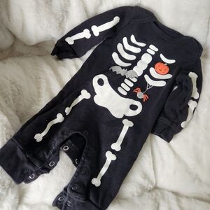 Carter's Black Skeleton One-Piece with White Bones and Orange Pumpkin